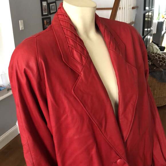 Vintage Jacqueline Ferrar Long Red Soft Genuine Leather Coat size medium - Picture 5 of 12